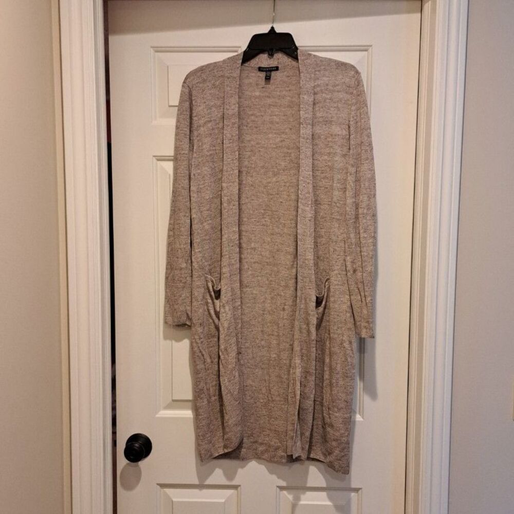 Eileen Fisher Heathered Gray Organic Linen Open Duster Cardigan Size Medium